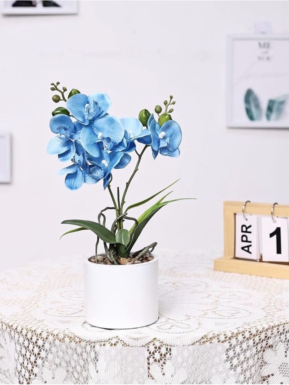 💙✨ NWT Ceramic Vase Artificial Orchid Bonsai – 14.5” Blue Phalaenopsis Décor 💙🏡 - Picture 6 of 10